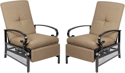 Incbruce Outdoor Lounge Chair Set of 2 Patio Furniture Adjustable Recliner with Retractable Steel Frame and Removable Thick Cushions - Brown