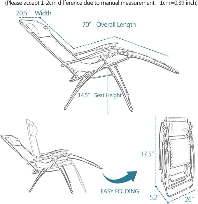 VINGLI Upgraded Zero Gravity Chair Set of 2 Lounge Outdoor Chairs with Trays and Pillows - Photo 3