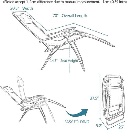 VINGLI Upgraded Zero Gravity Chair Set of 2 Lounge Outdoor Chairs with Trays and Pillows, Folding Patio Recliner Chairs for Backyard Poolside Garden