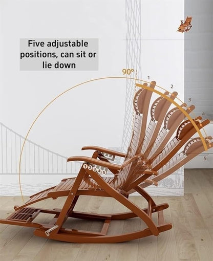 Rocking Chair, Lounge Chair, Foldable Bamboo Chair, Outdoor Rocking Chair, Folding Solid Wood Leisure Chair for Patio, Beach, Yard, Lawn, Pool(Natural)