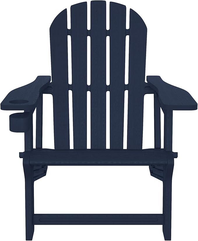 WestinTrends Tool-Free Assembly Outdoor Patio HDPE Plastic Adirondack Chair with Cup Holder, Navy Blue