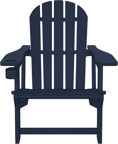 WestinTrends Tool-Free Assembly Outdoor Patio HDPE Plastic Adirondack Chair with Cup Holder, Navy Blue