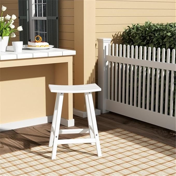 Costaelm 24" Height Outdoor Bar Stools, All-Weather Bar Stools, Adirondack Poly Patio Bar Stool for Patio, Deck, Kitchen Counter and Garden, White