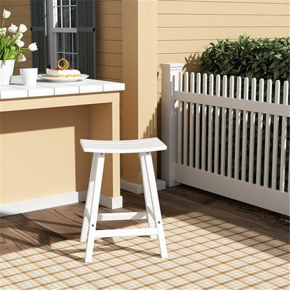 Costaelm 24" Height Outdoor Bar Stools, All-Weather Bar Stools, Adirondack Poly Patio Bar Stool for Patio, Deck, Kitchen Counter and Garden, White