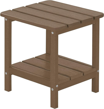 Outdoor Side Table HDPE Small Outdoor End Table Patio Side Tables Square for Backyard Pool Porch Balcony Double Layer Storage, Brown (Wood Grain Finish)
