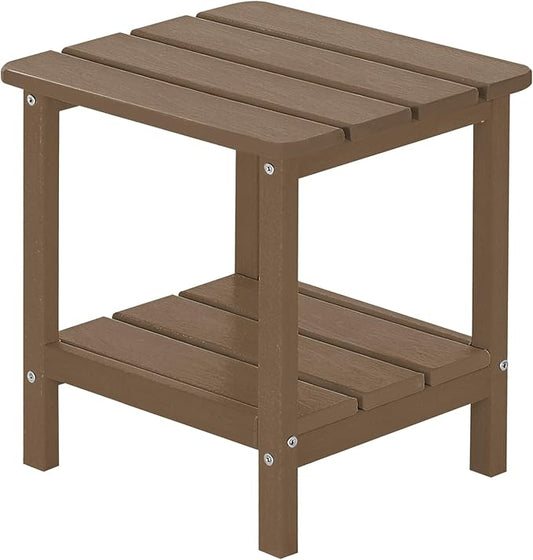 Outdoor Side Table HDPE Small Outdoor End Table Patio Side Tables Square for Backyard Pool Porch Balcony Double Layer Storage, Brown (Wood Grain Finish)
