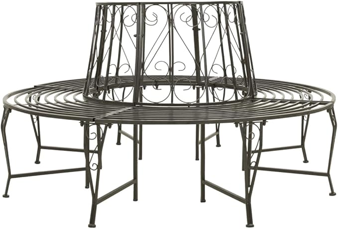 Silver Grey Steel 63 Inch Diameter Outdoor Round Tree Bench for Garden Patio Seating with Weathered Finish