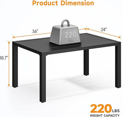 ONBRILL Outdoor Metal Coffee Table, 36 Inch Patio Black Coffee Table for Porch, Backyard, Poolside, Balcony