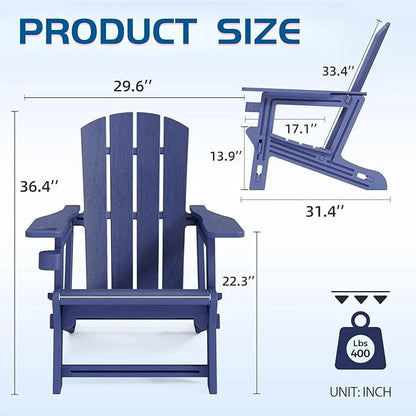 FONTOI Adirondack Chair, Plastic Adirondack Chair with Cup Holder, Outdoor Weather Resistant Lawn Furniture, 400 LBS Capacity Recliner, Garden Backyard Patio Without Screws Install, Navy Blue