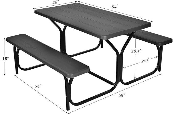 Giantex Picnic Bench Set Outdoor Camping All Weather Metal Base Wood-Like Texture Backyard Poolside Dining Party Garden - Photo 3