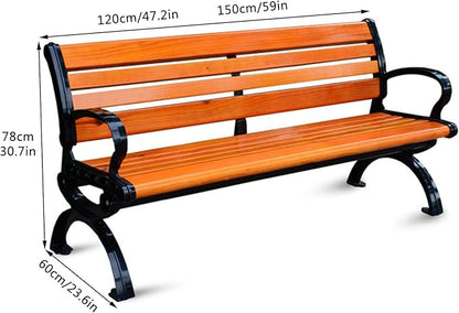 Outdoor Benches with Backrest and Armrests,Patio Garden Bench Park Porch Chair,Park Bench,Metal and Wood Benches,Porch Bench for Backyard, Deck, Lawn, Outside Pool(59in/150cm)