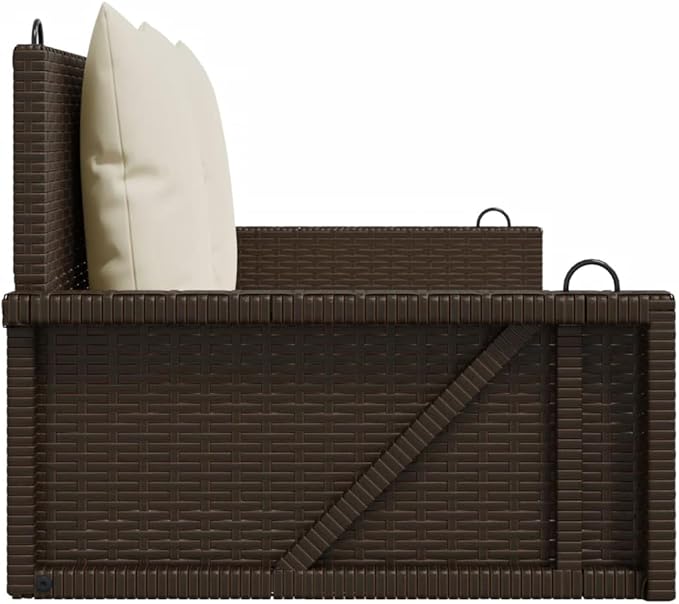 Brown Swing Bench with Cushions for Patio and Garden, 2-Person PE Rattan Seat on Powder-Coated Steel Frame - Photo 6