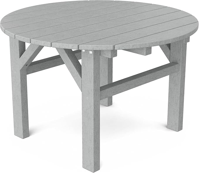 Wildridge Classic 33" Occasional Table, Light Gray - Outdoor Weather Resistant Recycled Plastic Furniture for Patio