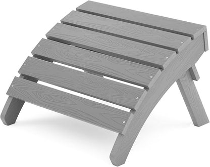 MXIMU Folding Adirondack Ottoman Outdoor: HIPS Plastic Patio Footstool Easy Assembly - All Weather FootRest Foot Stool for Adirondack Chair Use in Garden Lawn Backyard Pool (Grey)