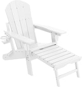 WestinTrends Malibu Folding Adjustable Adirondack Chair with Retractable Ottoman and Cup Holder (Set of 2), White - Photo 7