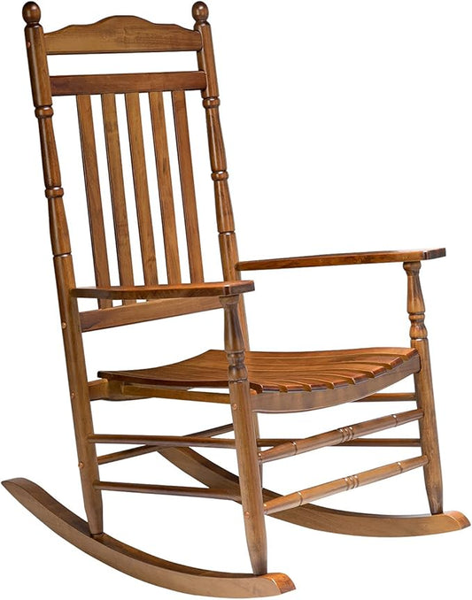 Bonnlo Wood Rocking Chair Outdoor with 450 lbs Support Relaxing Rocker Solid Wood High Back Seat Reclining Seat for Deck, Garden, Backyard, Porch, Indoor or Outdoor Use, Teak