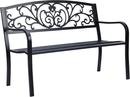 Simply Elegant Flora Metal Park Patio Bench, Outdoor Bench in Black for Porch, Lawn, Garden, Deck by Sun-Ray