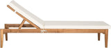 SAFAVIEH Outdoor Collection Azusa Natural Solid Wood/Beige Cushion Adjustable Chaise Lounge Chair (PAT6729A) - Photo 1