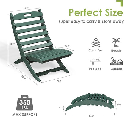 GREENVINES Folding-Xavier-Chairs Set of 2 | Wave | Portable Adirondack-Chair | HDPE Plastic | All Weather Fire-Pit Chair | Forest | for Beach Outdoor Deck Poolside Garden Patio Porch Fishing