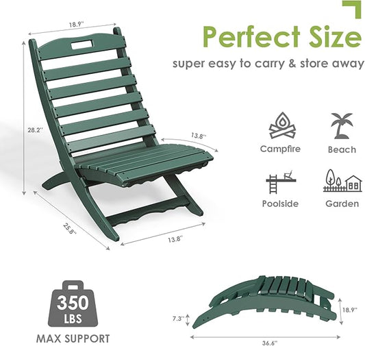 GREENVINES Folding Wave Chair | Xavier | Portable Adirondack-Chairs | HDPE Plastic | All Weather | Forest | for Fire Pit Beach Outdoor Deck Poolside Garden Patio Porch Fishing