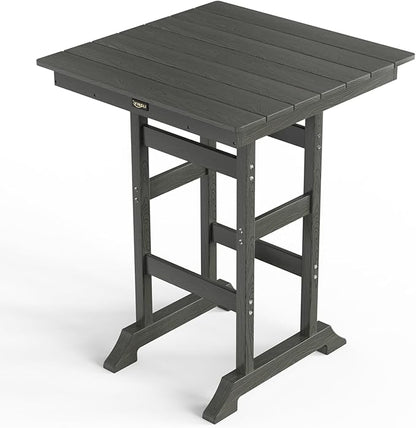 VINGLI 32" Outdoor Bar Table, HDPE Square Patio Bar Height Table with Umbrella Hole All Weather Tall Bistro Table for Patio, Garden, Poolside (Gray)