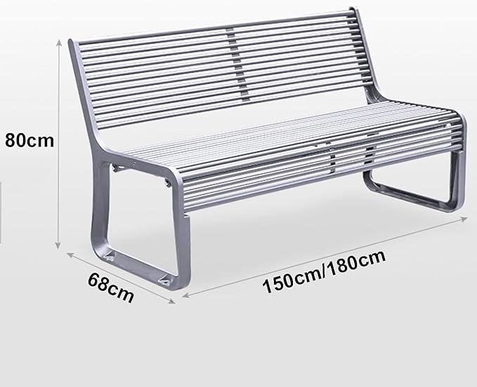 All-Weather Metal Garden Bench, Cast Aluminum Loveseat Chair for Outdoor Patio, Yard, Balcony & Backyard - 180cm Silver Slatted Seat with Backrest