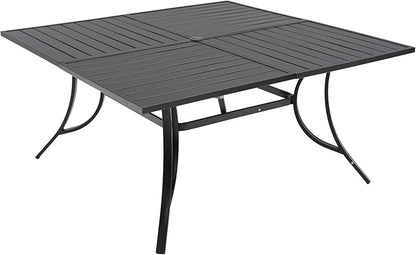 59" Large Square Outdoor Patio Table with Adjustable Umbrella Hole for 8 Person, 4.9ft All Weather Metal Outdoor Dining Table - Black
