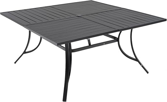 59" Large Square Outdoor Patio Table with Adjustable Umbrella Hole for 8 Person, 4.9ft All Weather Metal Outdoor Dining Table - Black