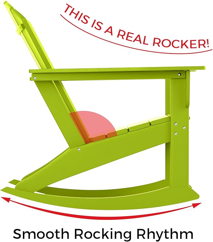 Costaelm Outdoor Adirondack Chair, All Weather Resistant Lawn Chairs Balcony Chair and Fire Pit Chairs, Deck Chairs Outdoor Porch Rocking Chair High Back HDPE Poly Lumber, Lime