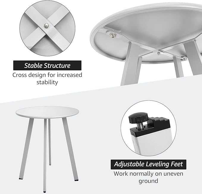 Outdoor Side Table - Weather Resistant Patio Table, Round Metal Steel, Waterproof End Table for Garden, Balcony, Yard, White