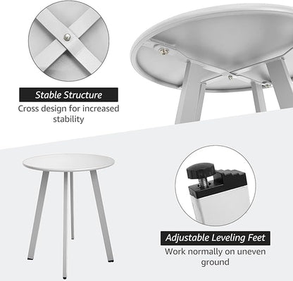 Outdoor Side Table - Weather Resistant Patio Table, Round Metal Steel, Waterproof End Table for Garden, Balcony, Yard, White