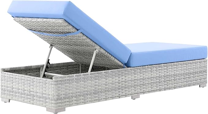 Modway Convene Wicker Rattan Outdoor Patio Chaise Lounge Chair in Light Gray Light Blue