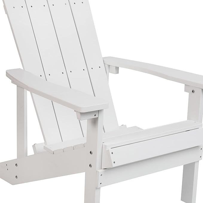 Flash Furniture Charlestown Poly Resin Adirondack Chair - White - All Weather - Indoor/Outdoor - Set of 4