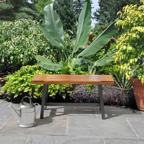 Bonnlo Wooden Outdoor Bench, All-Weather Durable, for Yard Garden, Lawn, Backyard and Porch, Rustic, with Metal Legs, 40''
