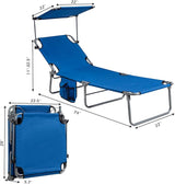 Giantex Tanning Chair, Patio Chaise Lounge Chair with 5 Adjustable Position, Shade Canopy, Storage Pocket, Camping Cot - Photo 3