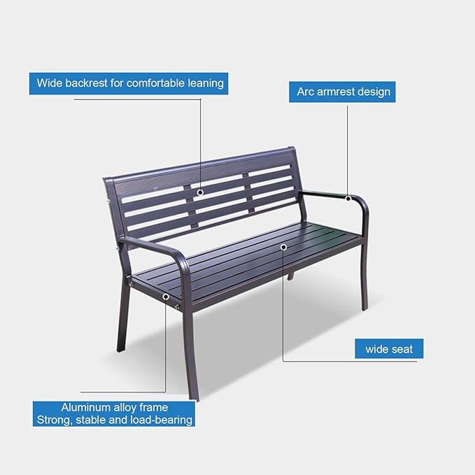 Metal Garden Bench, Outdoor Park Bench, Patio Bench Weatherproof, Porch Bench, Aluminum Alloy Frame, for Porch, Lawn, Balcony and Backyard (Color : Green)