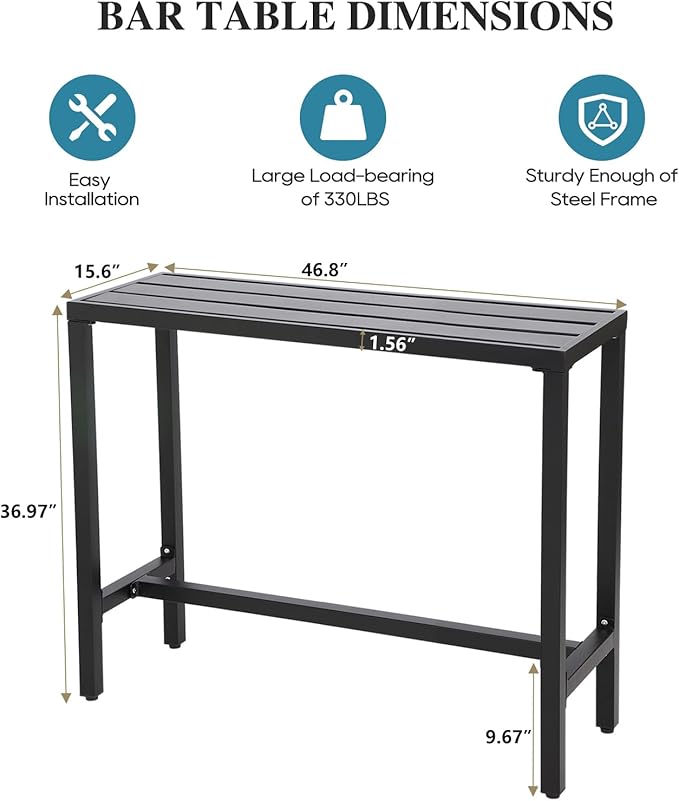 Outdoor Bar Table, Patio Console Pub Height Tables with Powder Coated Steel Frame - Photo 3