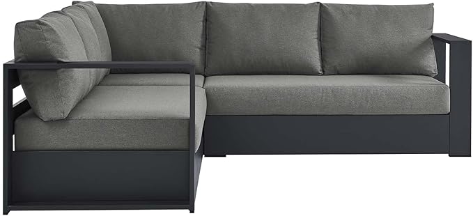 Modway Tahoe Aluminum 3-Piece Outdoor Patio Furniture Gray Charcoal - Photo 3