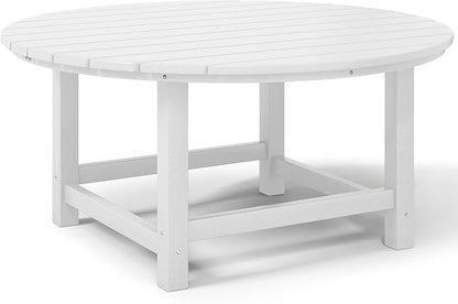 Costaelm Patio Conversation Table, Tatio Accent Tables, HDPE Outdoor Weather Resistant, Round Outdoor Porch Balcony Patio Drink Table for Outside, Pool, Backyard, White