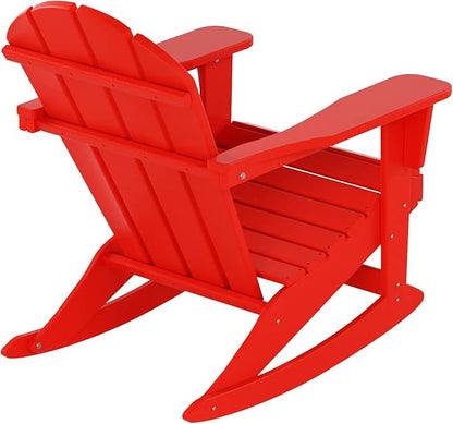 WO WESTIN OUTDOOR HDPE Laguna Outdoor Rocking Poly Adirondack Chair with Side Table 3-Piece Set, Red