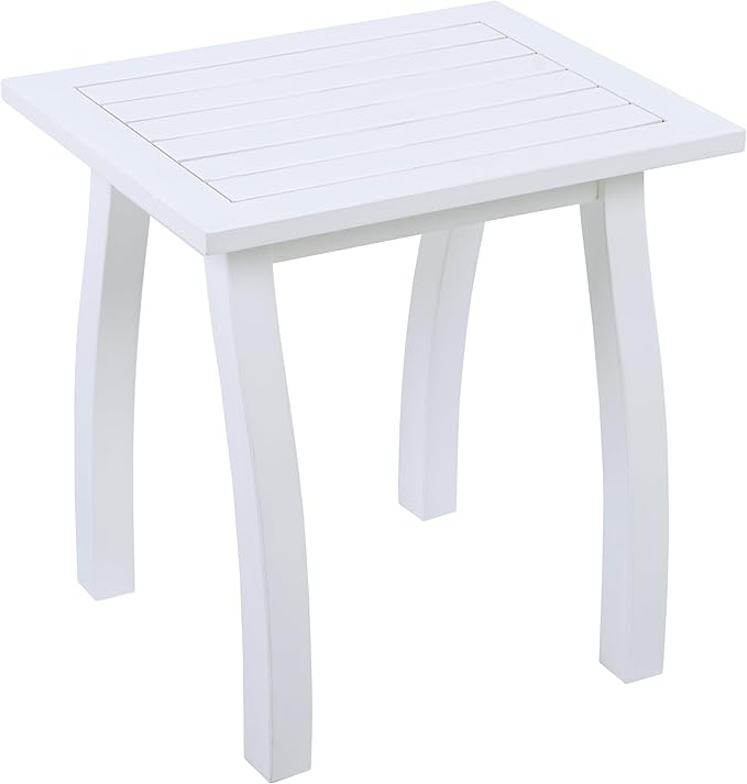 Christopher Knight Home Selma Acacia Wood Outdoor Side Table, Decorative Rectangular Small Accent Table, Weather Resistant Patio End Table for Balcony Beach Pool Side, Slatted Design, White PU