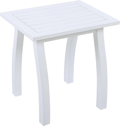 Christopher Knight Home Selma Acacia Wood Outdoor Side Table, Decorative Rectangular Small Accent Table, Weather Resistant Patio End Table for Balcony Beach Pool Side, Slatted Design, White PU