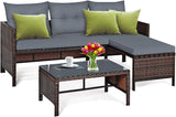 Tangkula Patio Corner Sofa Set 3 Piece, Outdoor Rattan Sofa Set, Includes Lounge Chaise, Loveseat & Coffee Table - Photo 1