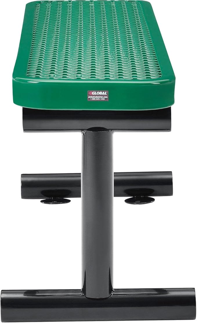 Global Industrial 4'L Heavy Duty Expanded Metal Mesh Flat Bench with Steel Frame, Portable Outdoor Bench, 1000 lbs Capacity, Green, 48" L x 14-1/2"W x 18" H