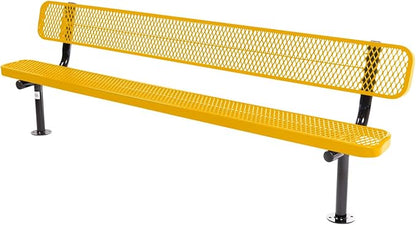 COATEDOUTDOORFURNITURE Coated Outdoor Furniture Heavy-Duty Outdoor Bench Thermoplastic Coated, Expanded Metal, Commercial-Grade Seating, Made in America (Surface with Back, 8 Ft, Yellow)