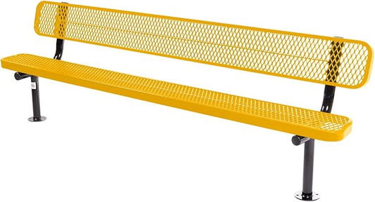 COATEDOUTDOORFURNITURE Coated Outdoor Furniture Heavy-Duty Outdoor Bench Thermoplastic Coated, Expanded Metal, Commercial-Grade Seating, Made in America (Surface with Back, 8 Ft, Yellow)