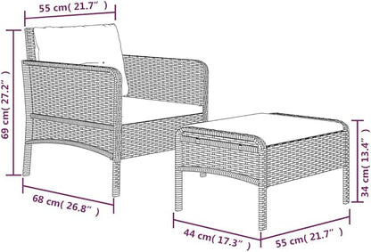 2-Piece Patio Lounge Set with Cushions Brown Poly Rattan Outdoor Furniture Set for Garden Balcony Porch
