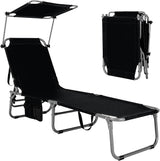 GYMAX Beach Chair with Canopy Shade, Folding Tanning Lounge with Adjustable Backrest, Carry Handle & Side Pocket - Photo 1
