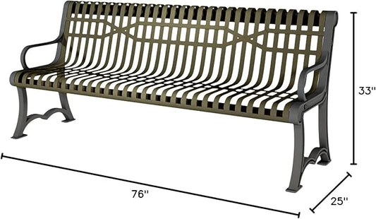 COATEDOUTDOORFURNITURE Heavy-Duty Outdoor Bench Thermoplastic Coated, Slatted Steel, Commercial-Grade Garden Bench, Made in America (Portable with Back, 4 Ft, Textured Gold Vein)