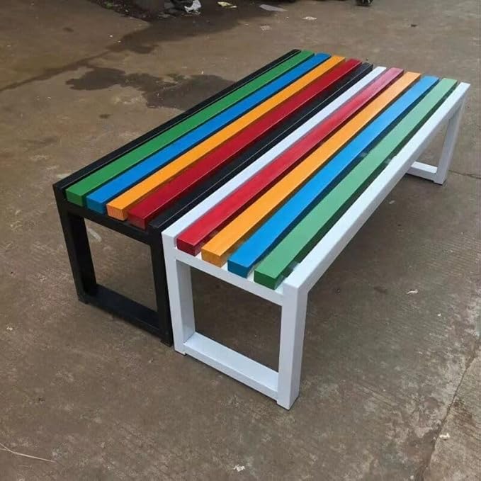 Outdoor Garden Benches,Outside Patio Bench Park Bench with Slatted Seat,2-3 Person Seat Outdoor Backless Benches, Metal Frame,880 lbs Capacity(59 inch, White)
